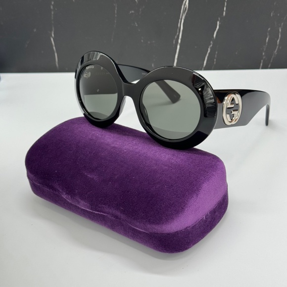 NEW GUCCI GG1647S 007 WOMEN SUNGLASSES GUCCI GG 1647S 007 ROUND BLACK EYEWEAR - Picture 4 of 14